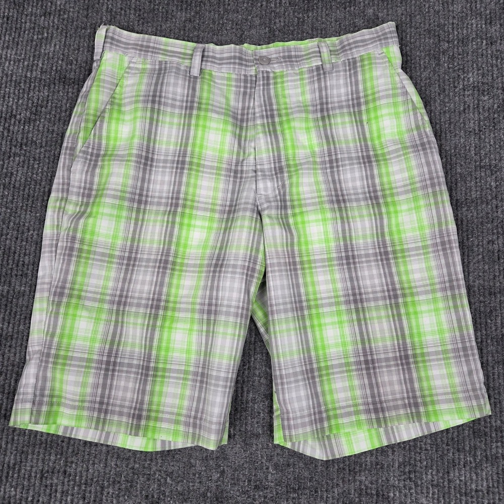 PGA Tour Pro Series Mens 32 Plaid Golf Shorts Lime Green Grey Performance 26326